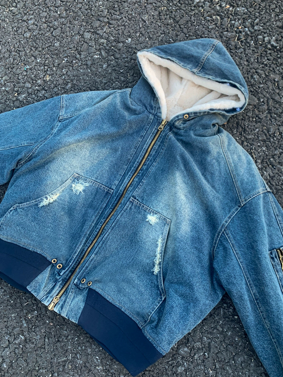 Washed Denim Fleece Jacket