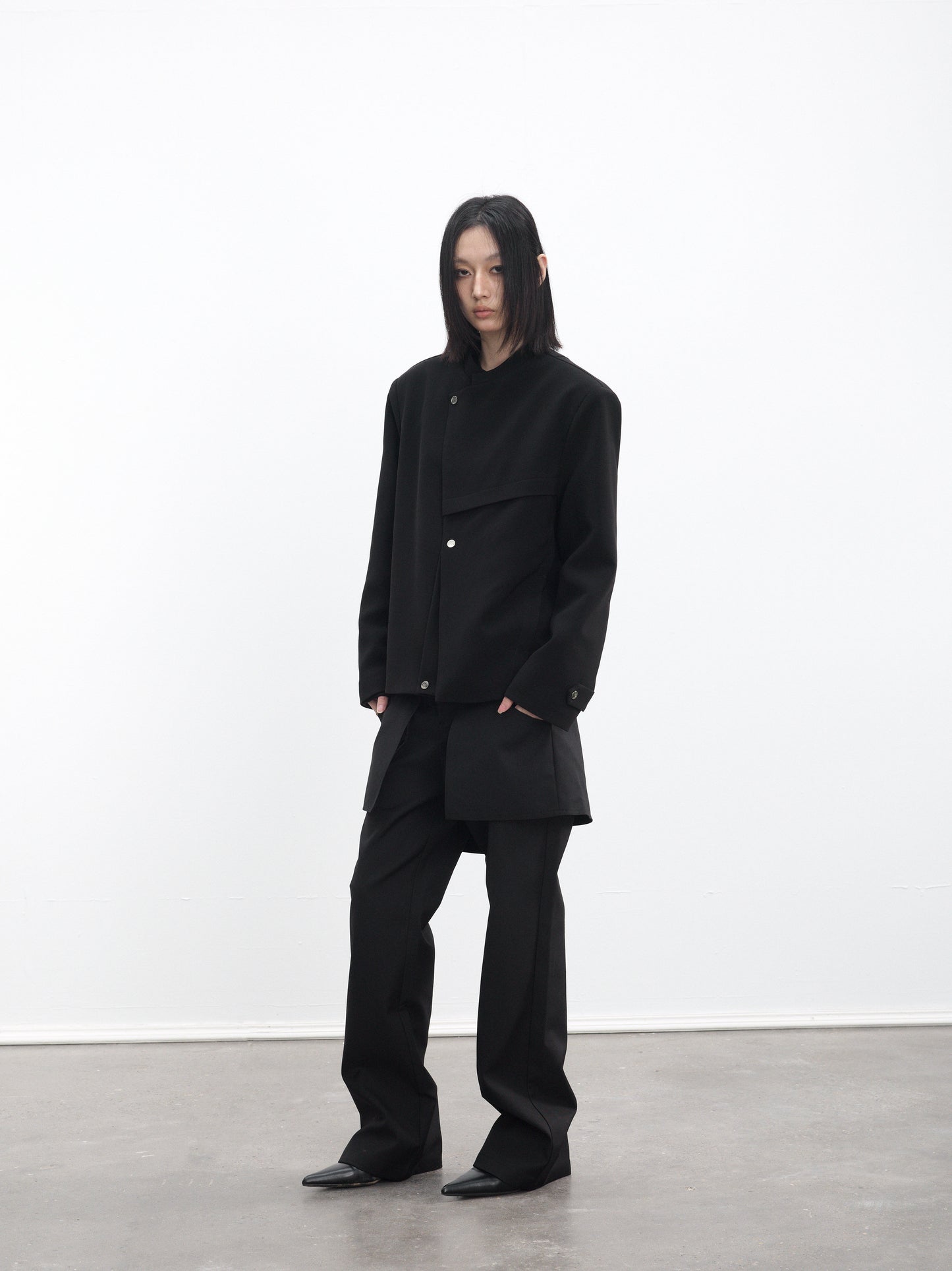 Stand-up collar deconstructed multi-snap jacket
