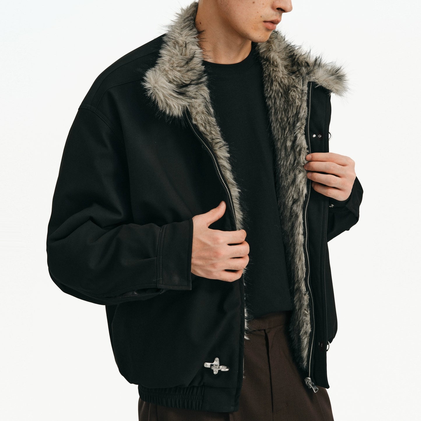 "imitation mink" Buckle Fur Collar Jacket
