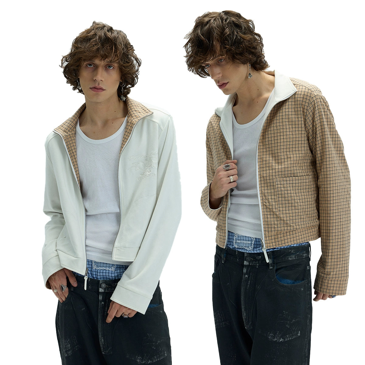 Reversible Checkered Stand up collar jacket