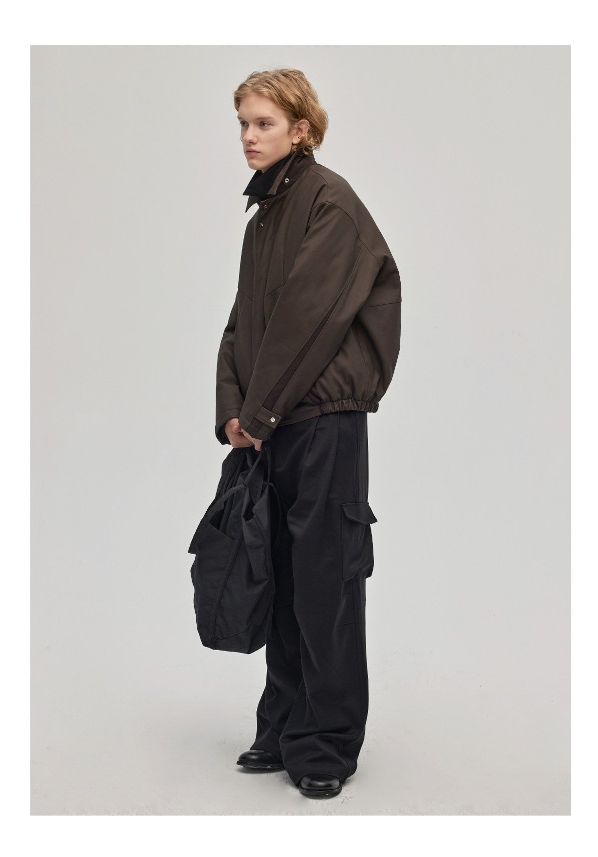 Leather stitched lapel jacket