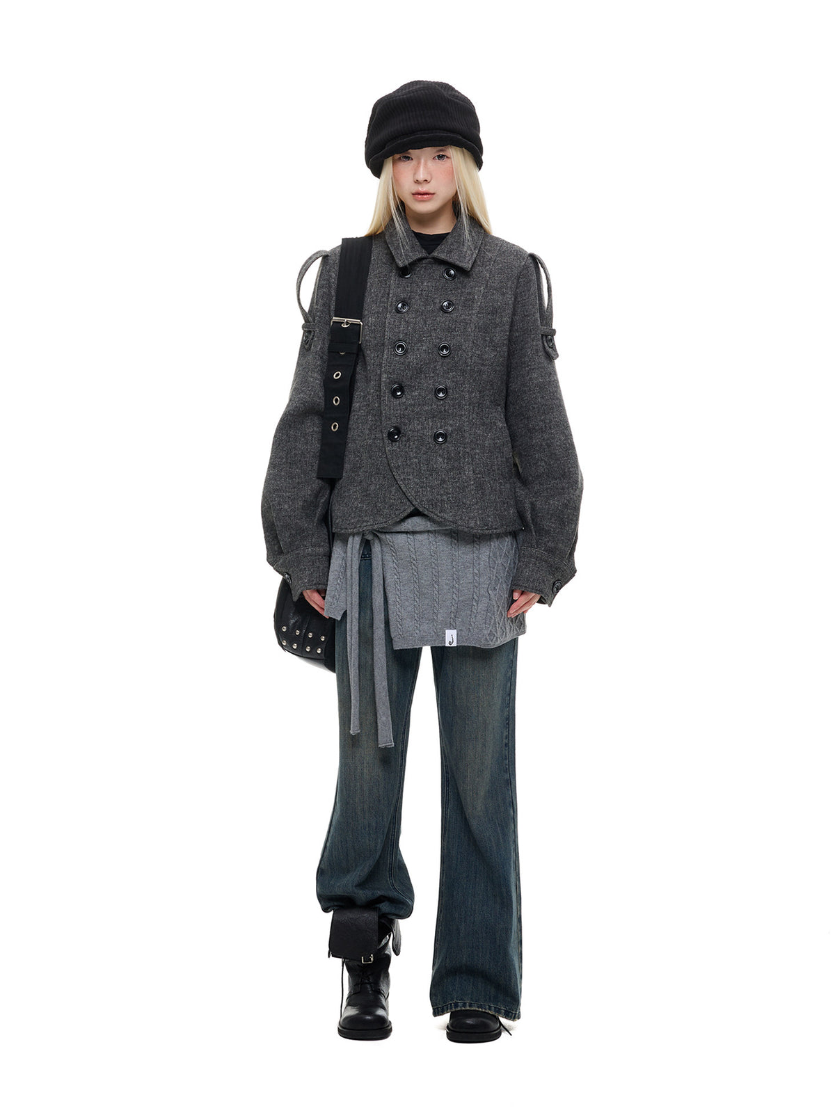 Double-Breasted Short Wool Jacket