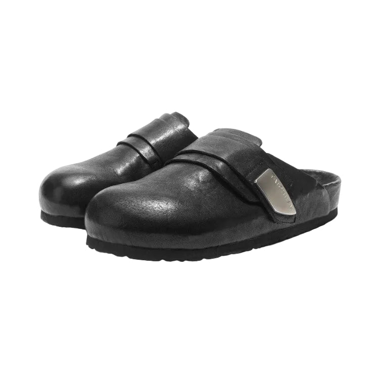 Washed leather mule