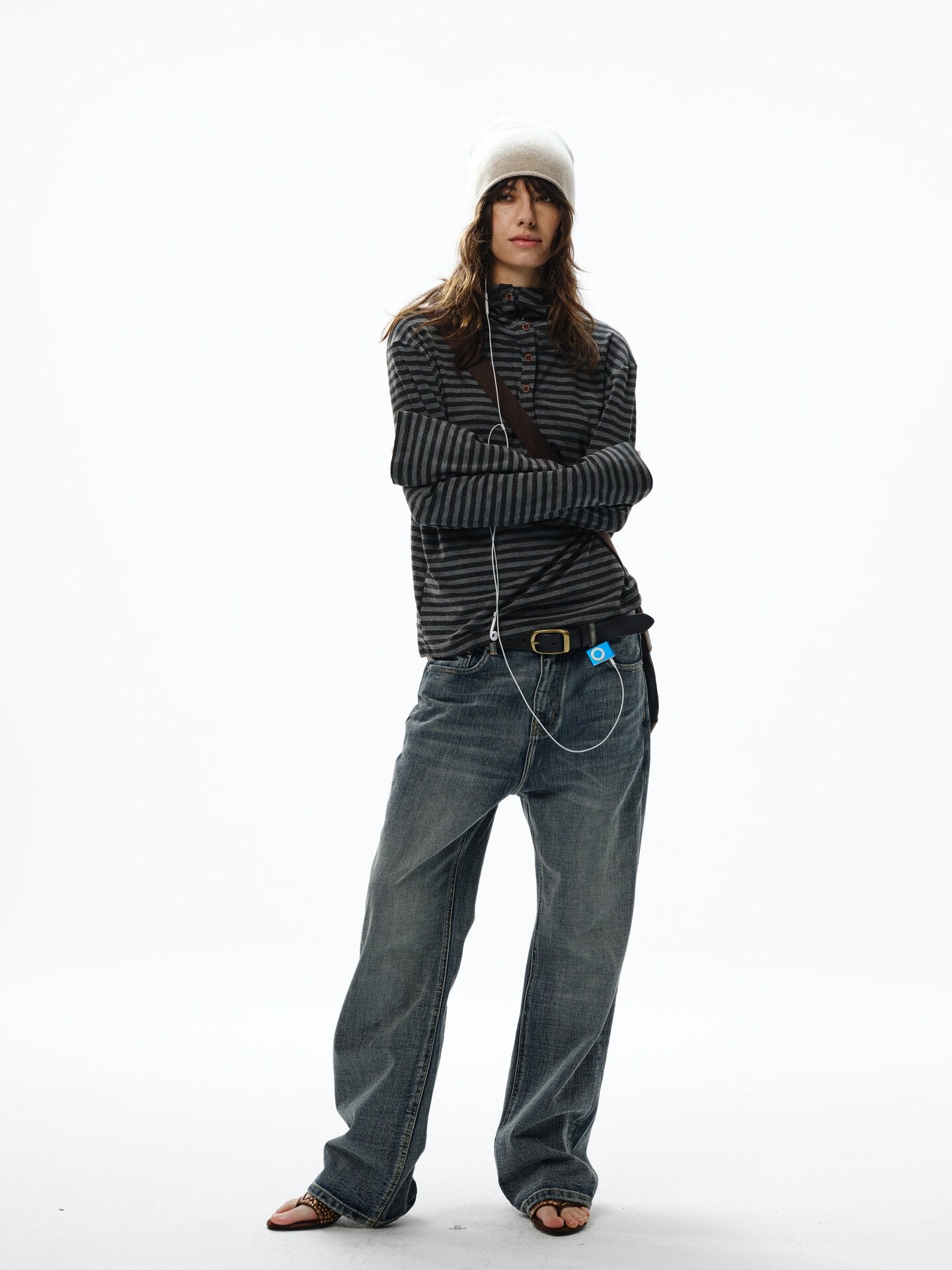 Striped polo hooded long sleeve T-shirt