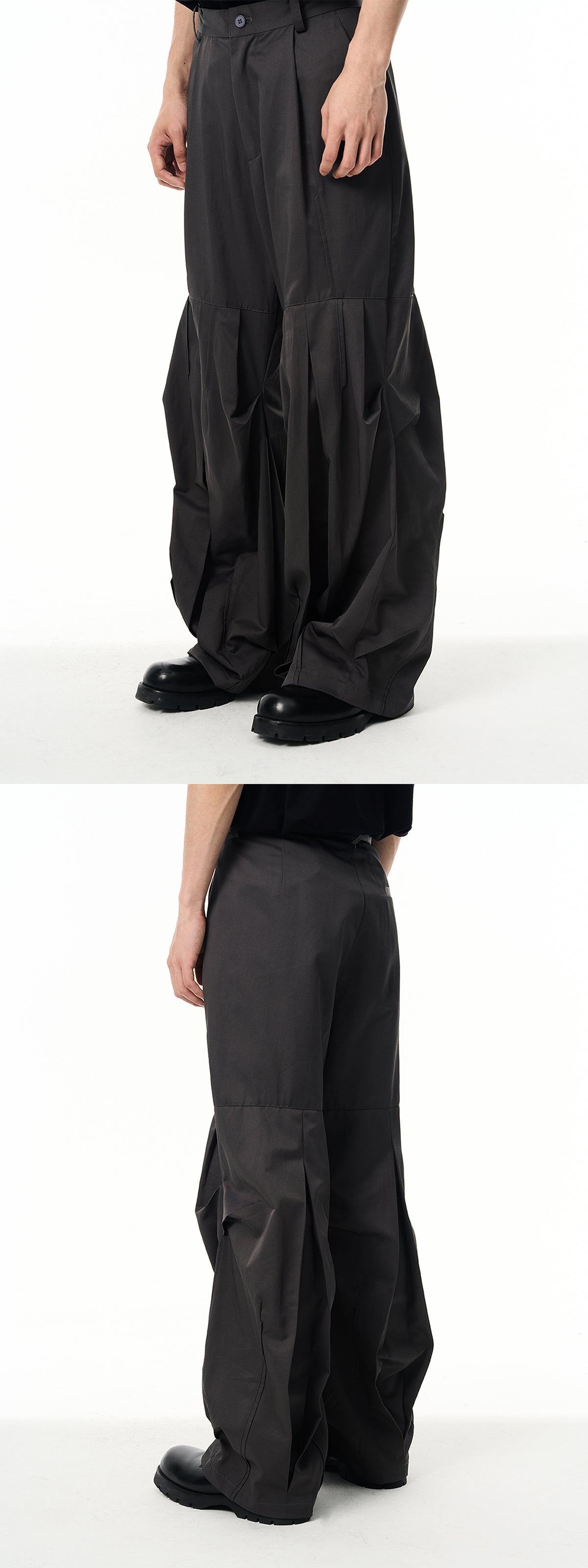 Cotton multi-directional pleated loose leg mop slacks