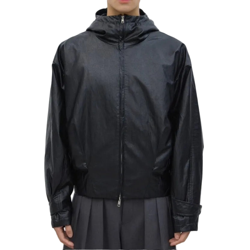 Multi-Structure Hooded Leather Jacket