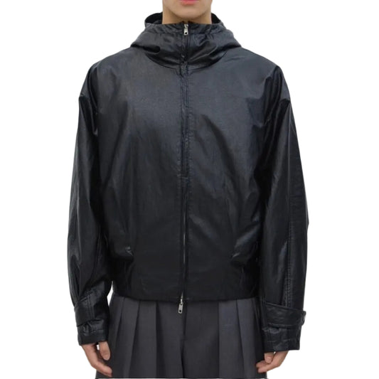 Multi-Structure Hooded Leather Jacket