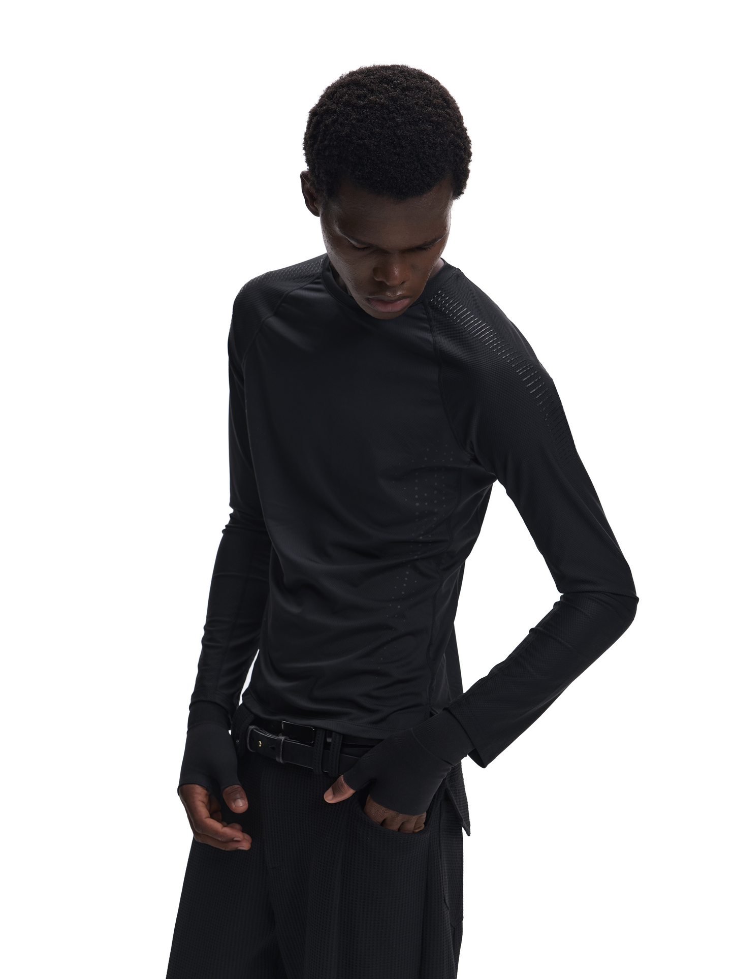 Dot print ftted long-sleeve