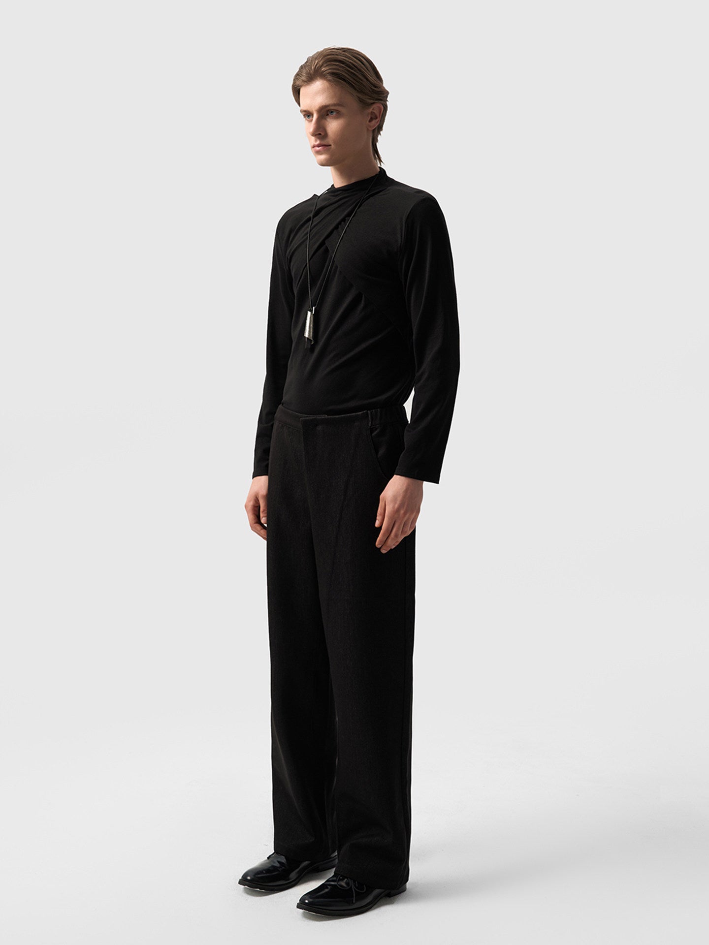 Pleated Long-Sleeve Single-Layer T-shirt