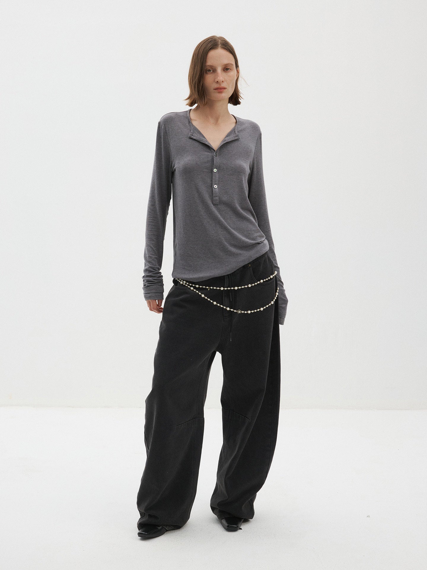 Slim fit Henry collar long-sleeve T-shirt