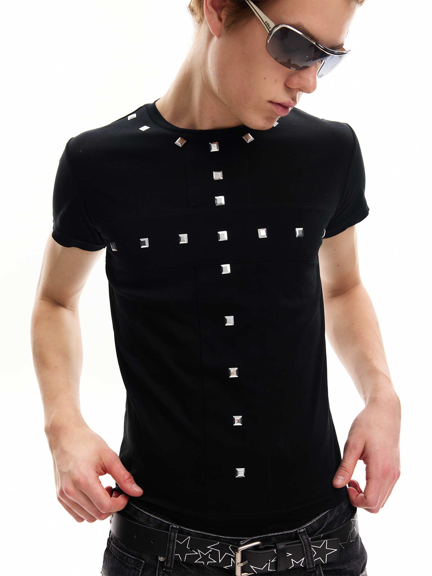 Cross stud slim short sleeve T-shirt