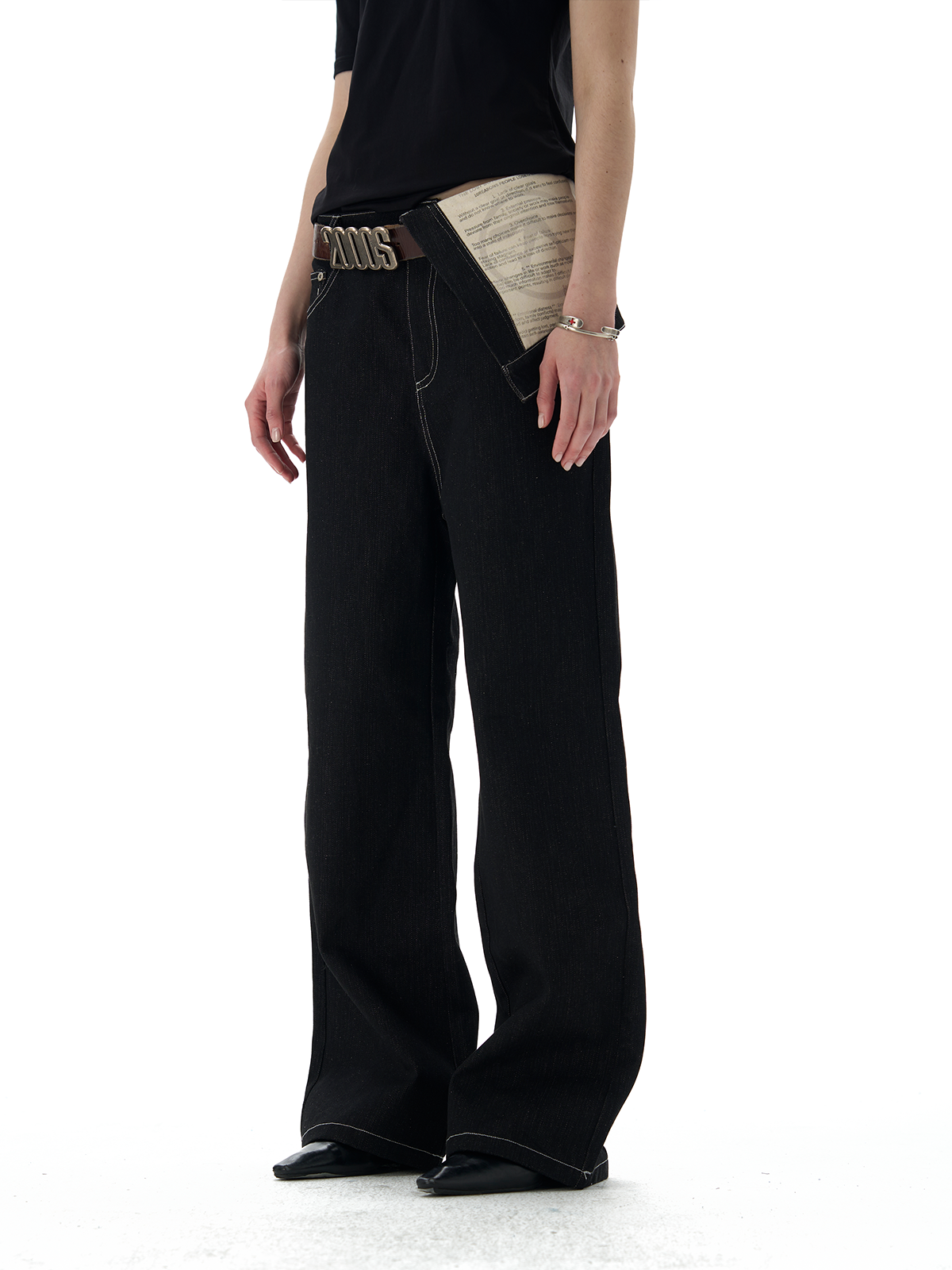 turned-waist black straight-leg jeans