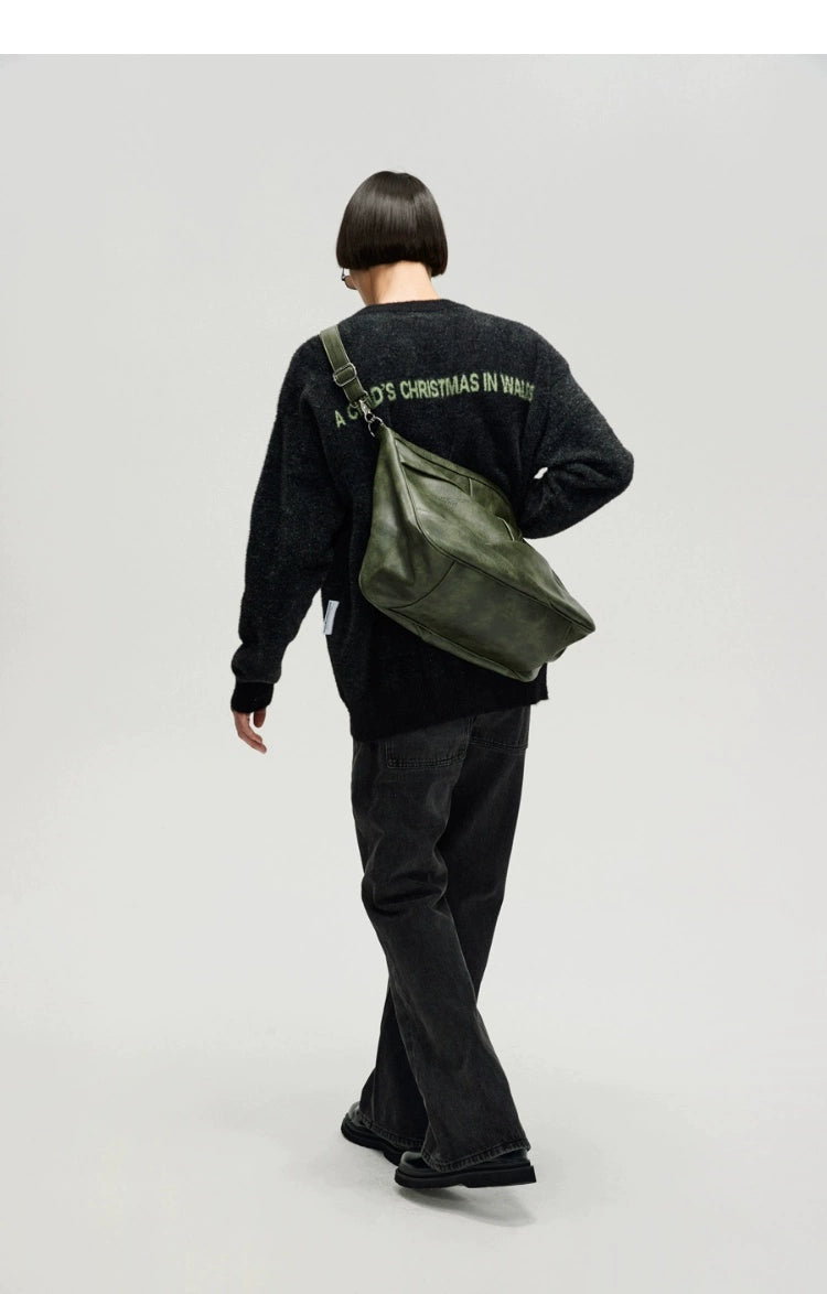 VINTAGE GREEN CRINKLED LEATHER SHOULDER BAG