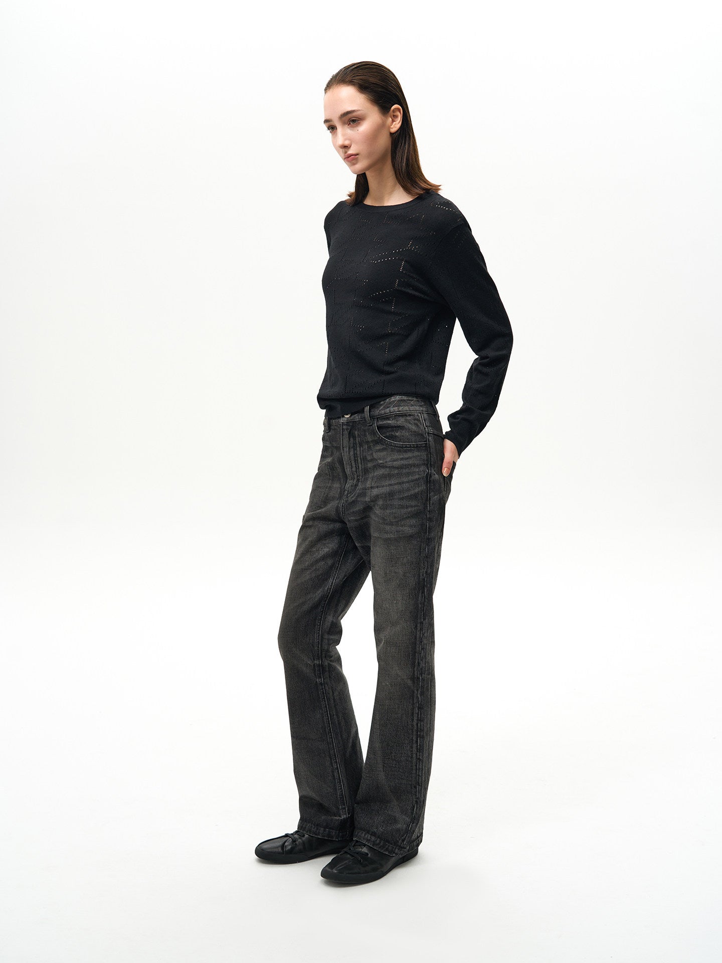 Ebony Black Cut-out Slim Long-Sleeved Sweater