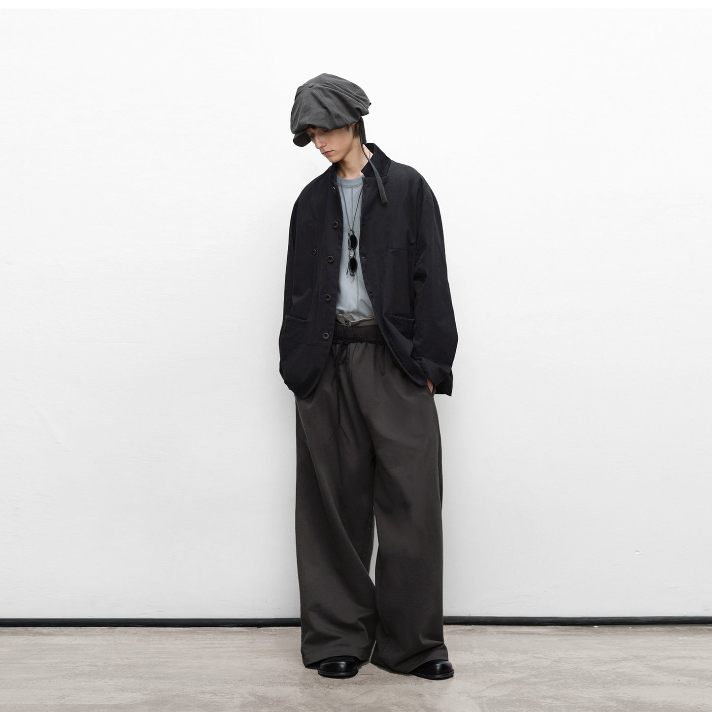 Woven belt wide-leg knit sweatpants