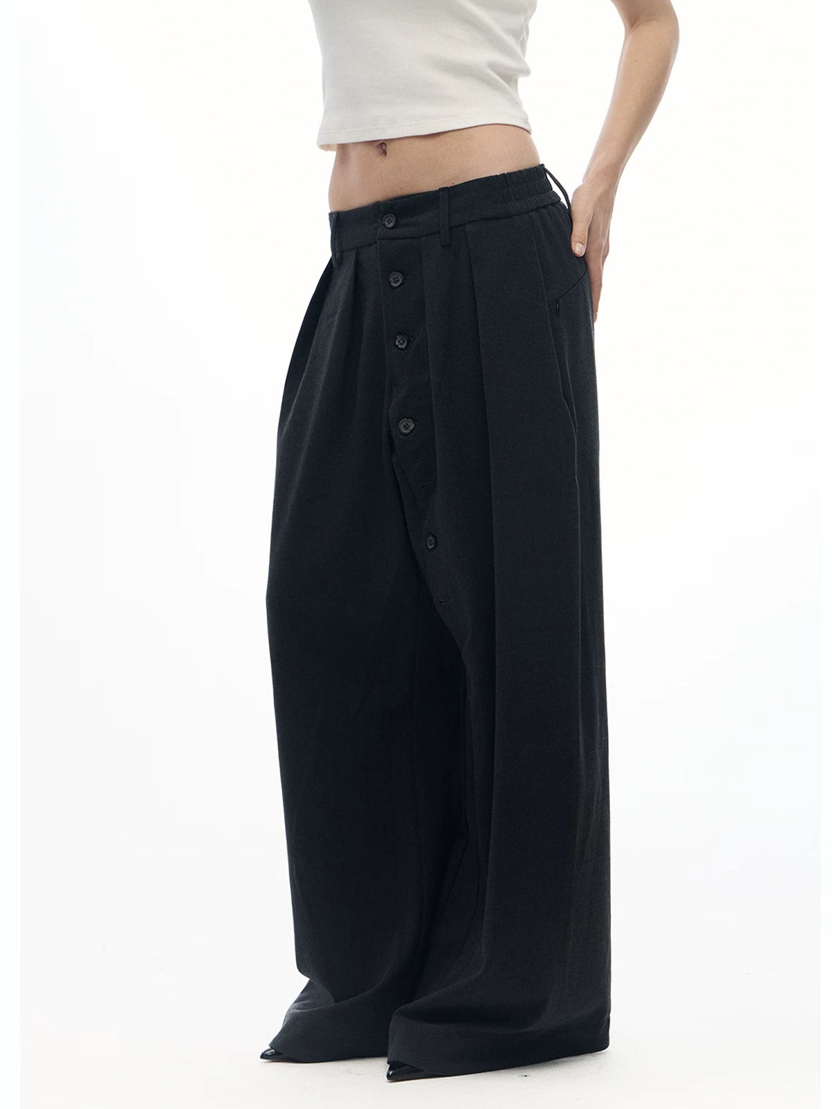 "Lunar Eclipse" loop-up grey live-pleated kendo trousers