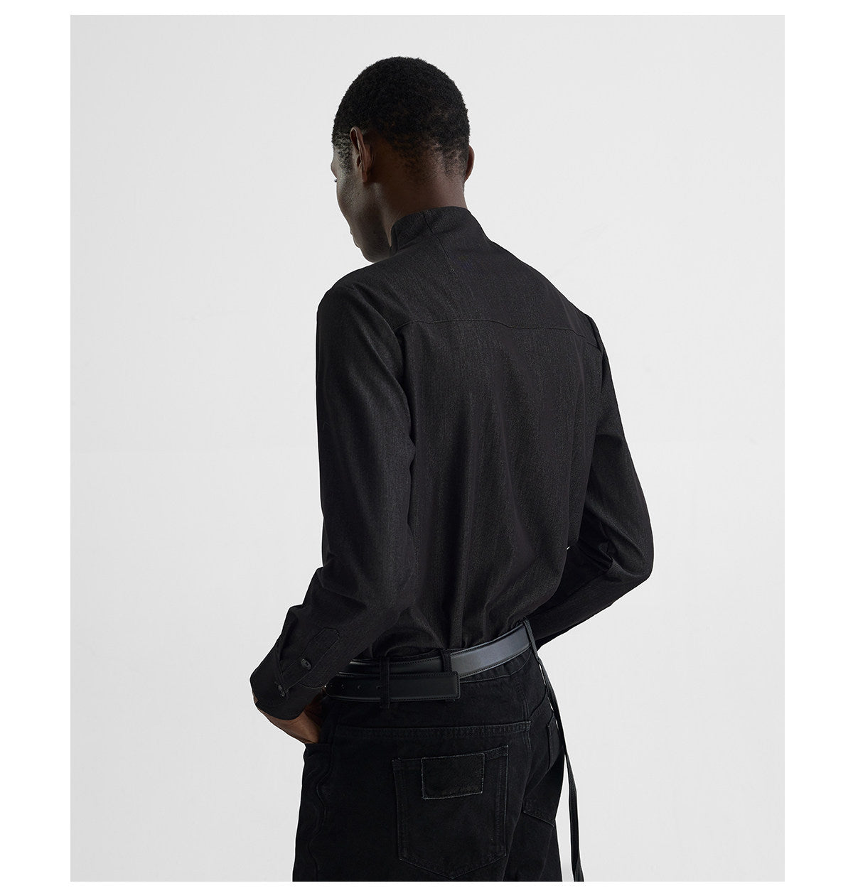 Collarless long-sleeve shirt