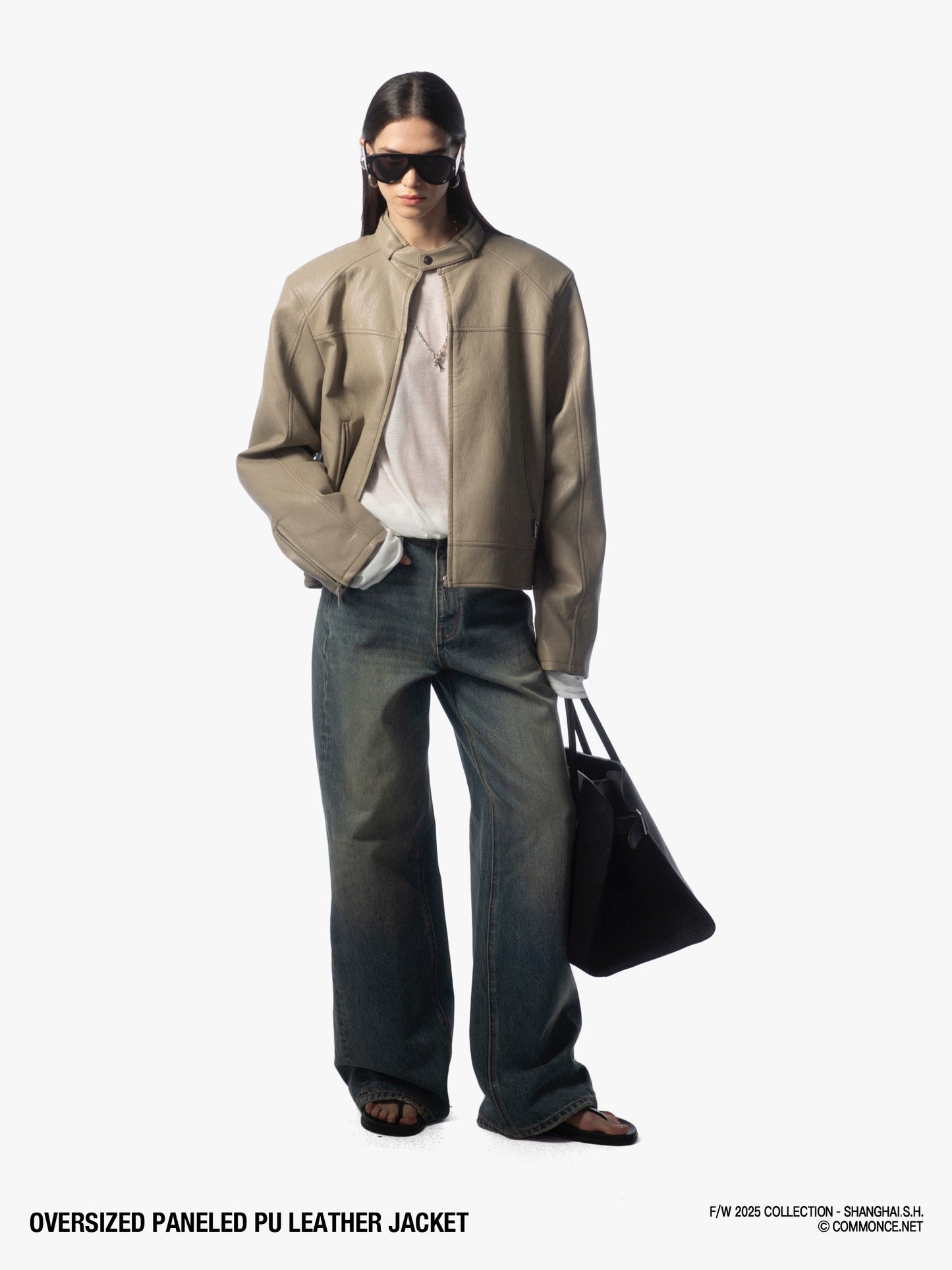 Oversize Panelled PU leather Jacket