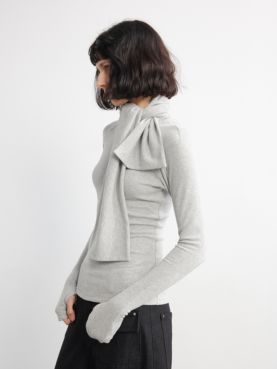 Scarf Neckline Lace-up T-shirt