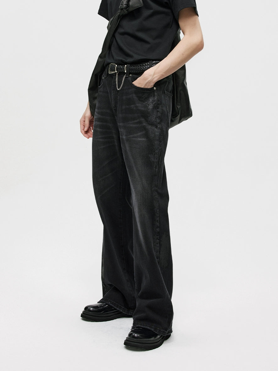 BLACK COATED BOOTCUT JEANS