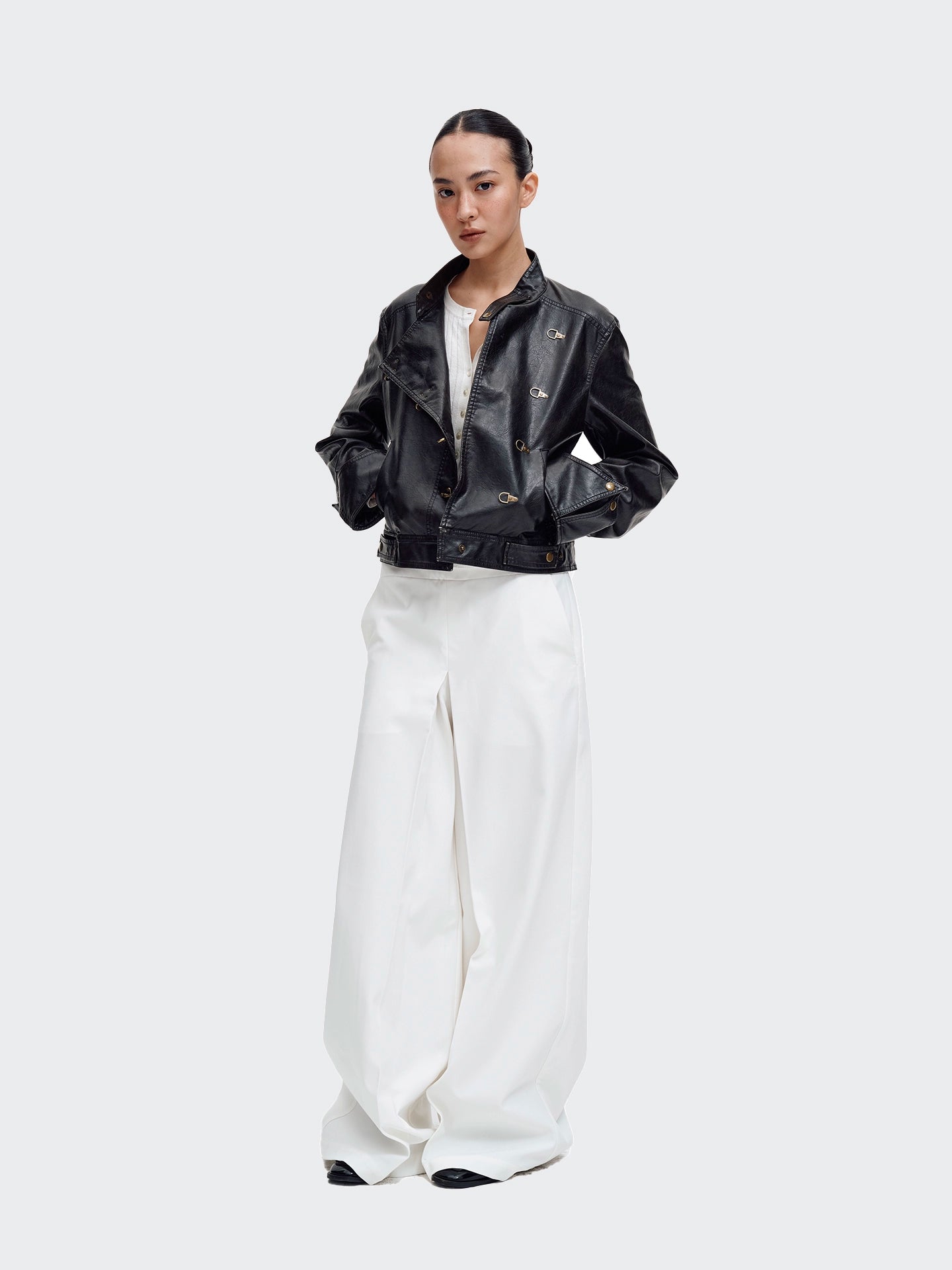 Distressed Vintage Cropped Biker Jacket