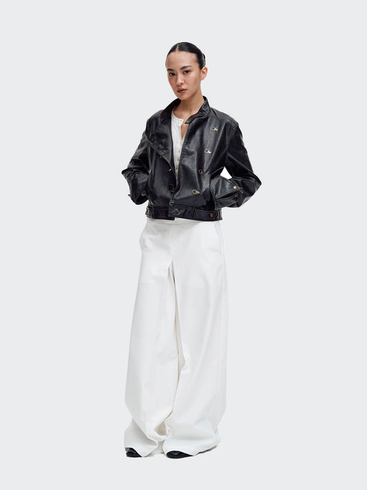 Distressed Vintage Cropped Biker Jacket