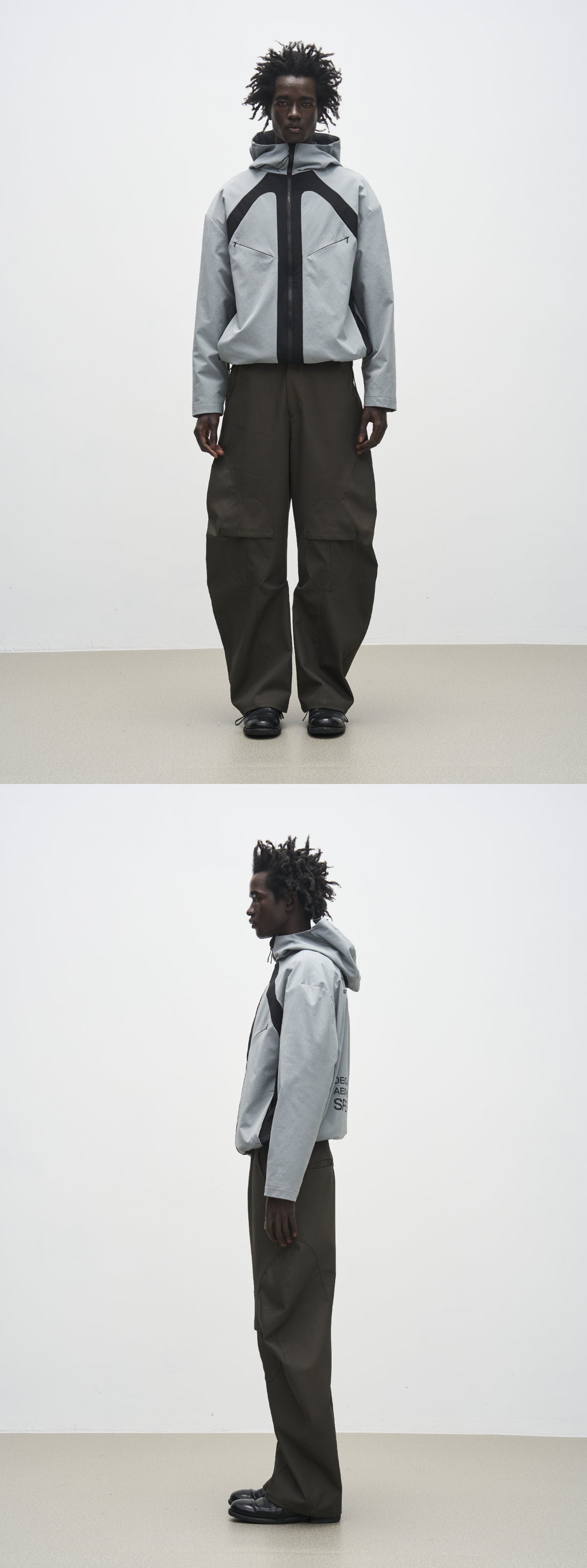 777 Organizing' two-tone patchwork softshell hooded jacket