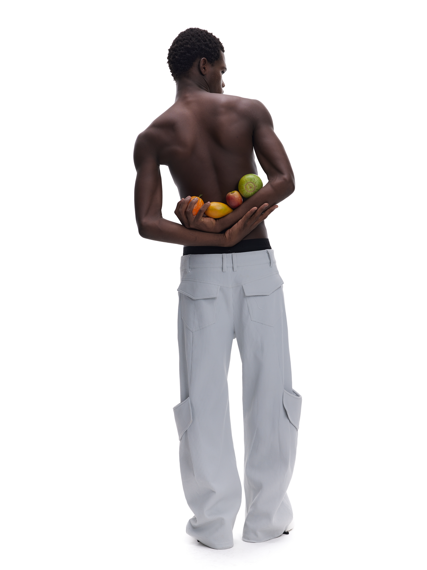 Waffle texture pocket pleated pants