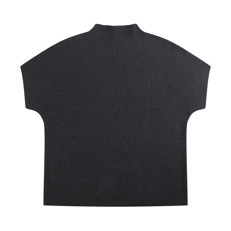 High Neck Curved Embroidered Short Sleeves