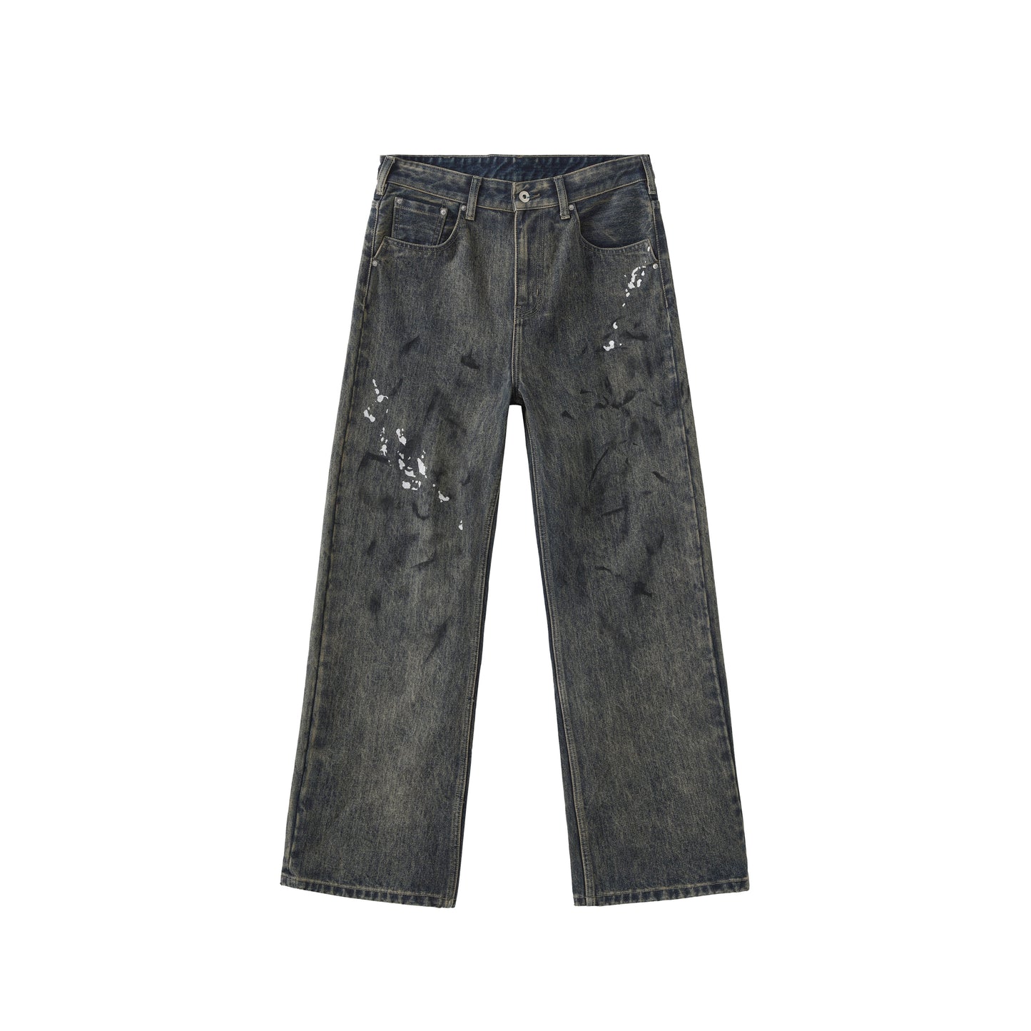 Mud-dyed splashed painter denim jeans