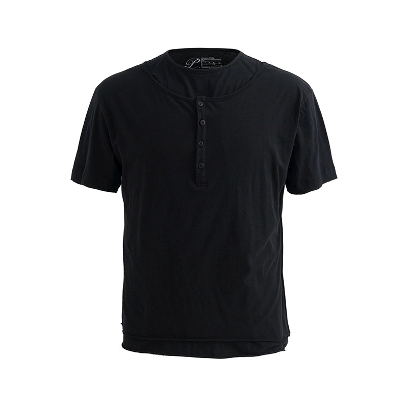 Layered Henley Collar short sleeve T-shirt