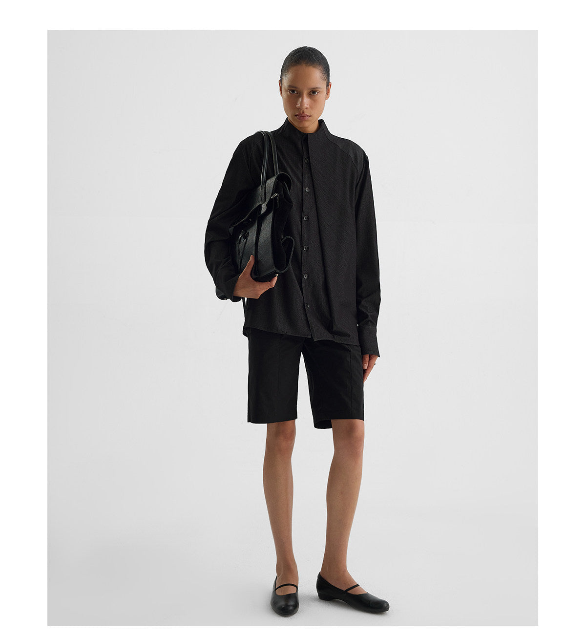 Collarless long-sleeve shirt