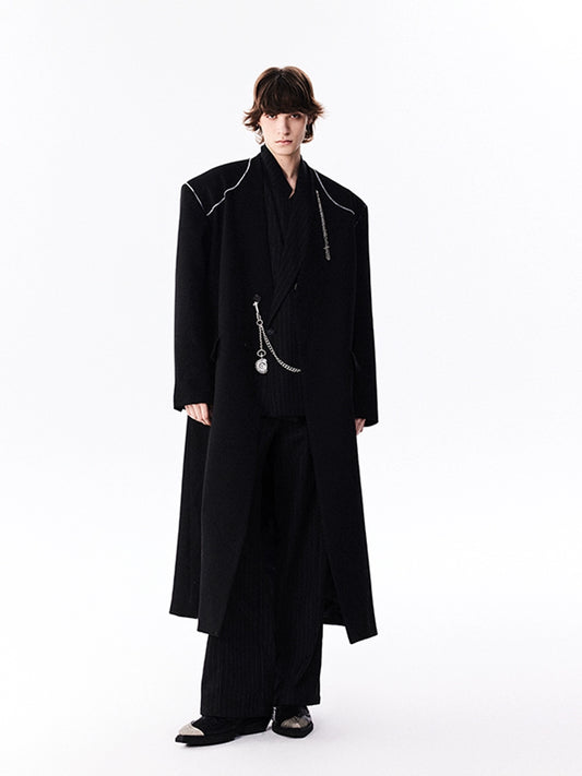 Wool Yoke Chain Padded Shoulder Heavy Coat
