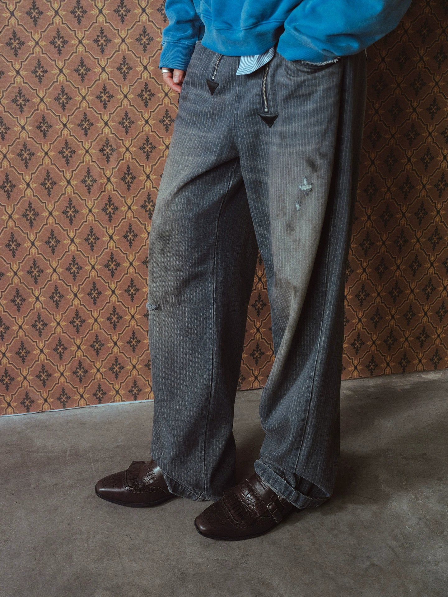 Patchwork Striped Hand-Painted Jeans