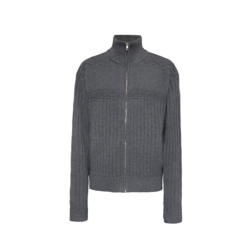 Jacquard Texture Zipper Cardigan