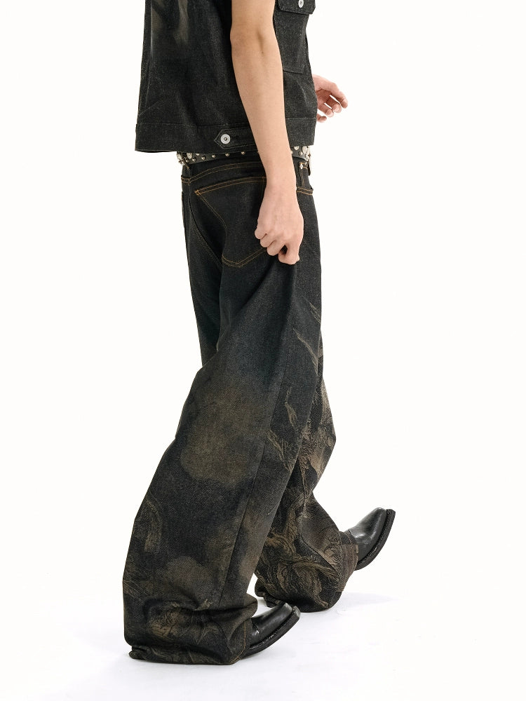 "Paradise Lost" Python Leather Label Baggy Jeans