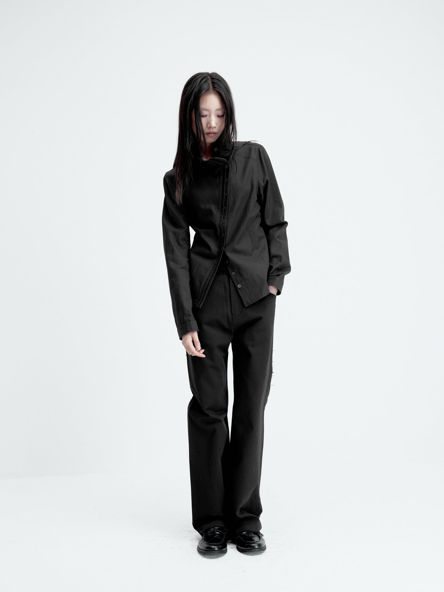 Curved Placket Double-Layer Jacket