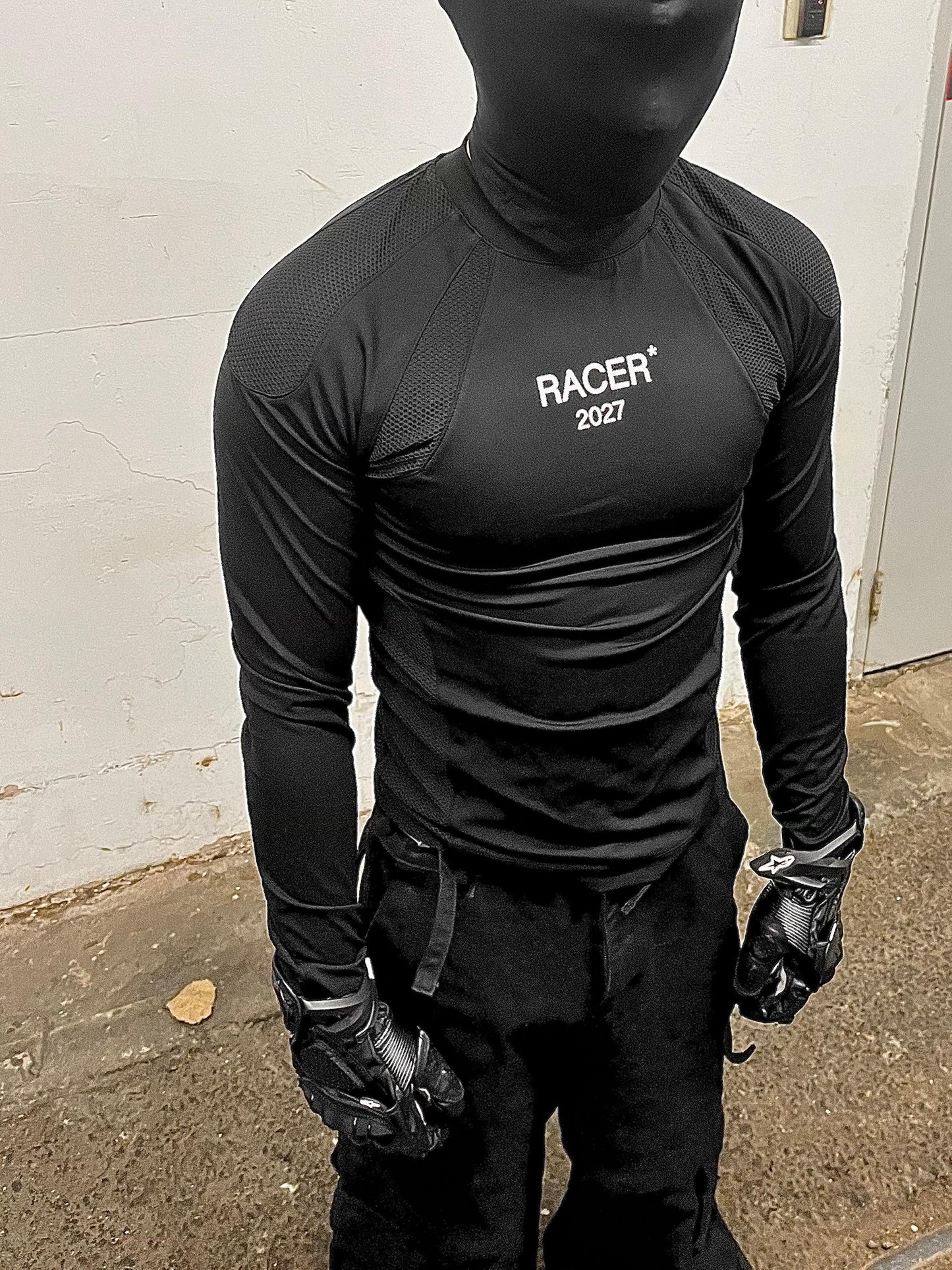 BLACK SHARKSKIN FUNCTIONAL MOTORSPORTS TIGHTS LONG SLEEVE T-SHIRTS