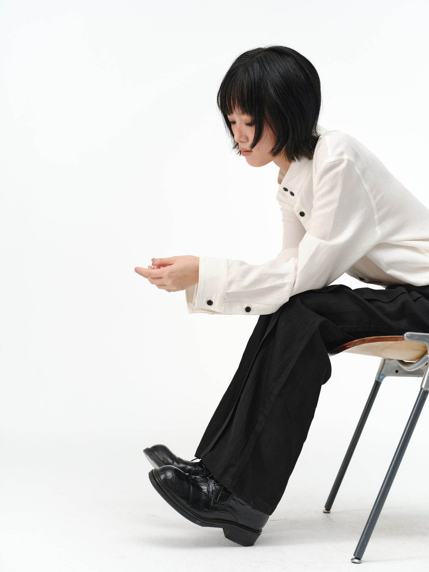 Asymmetrical button long-sleeve shirts