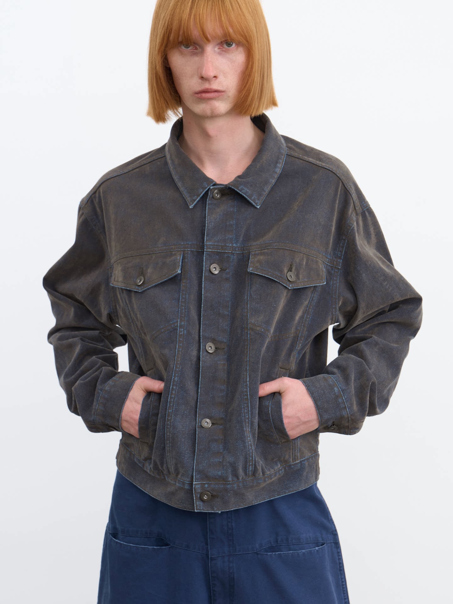 Mud velvet washed distressed denim jacket