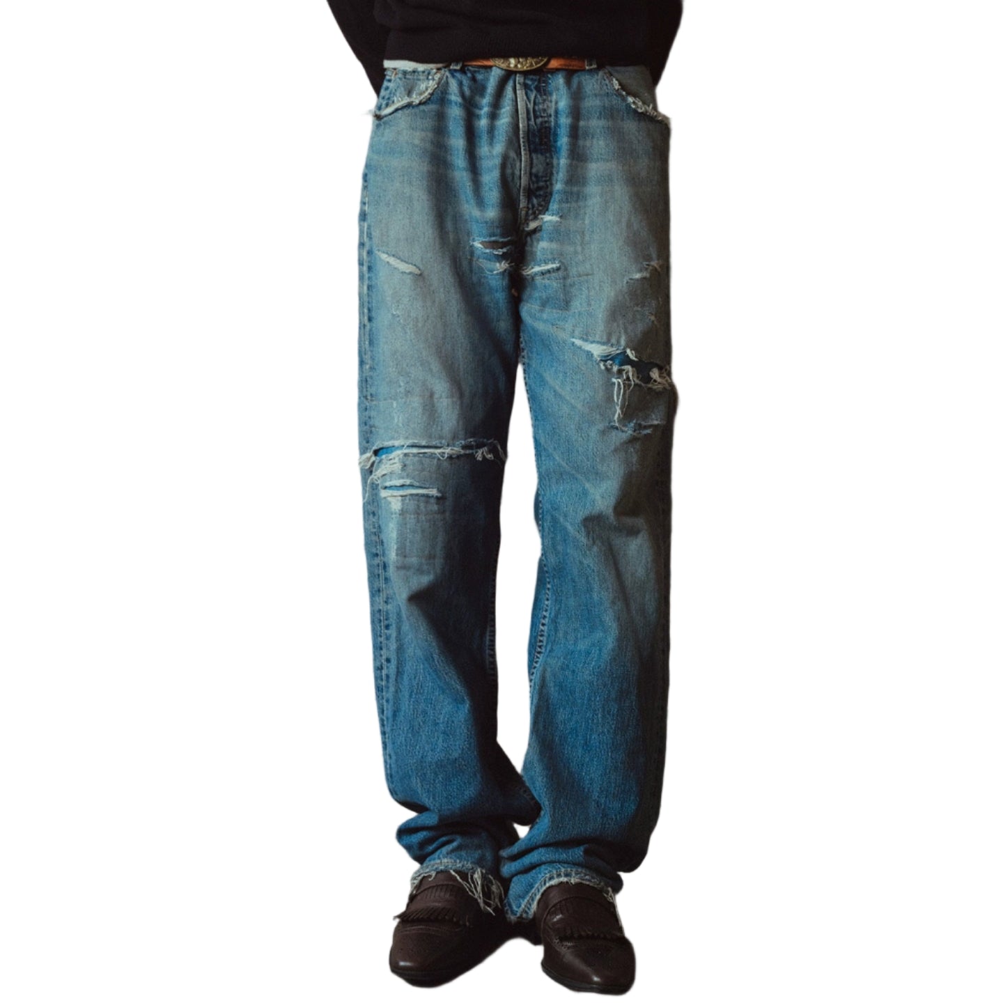 Vintage Knife Cut Washed Loose Straight Jeans