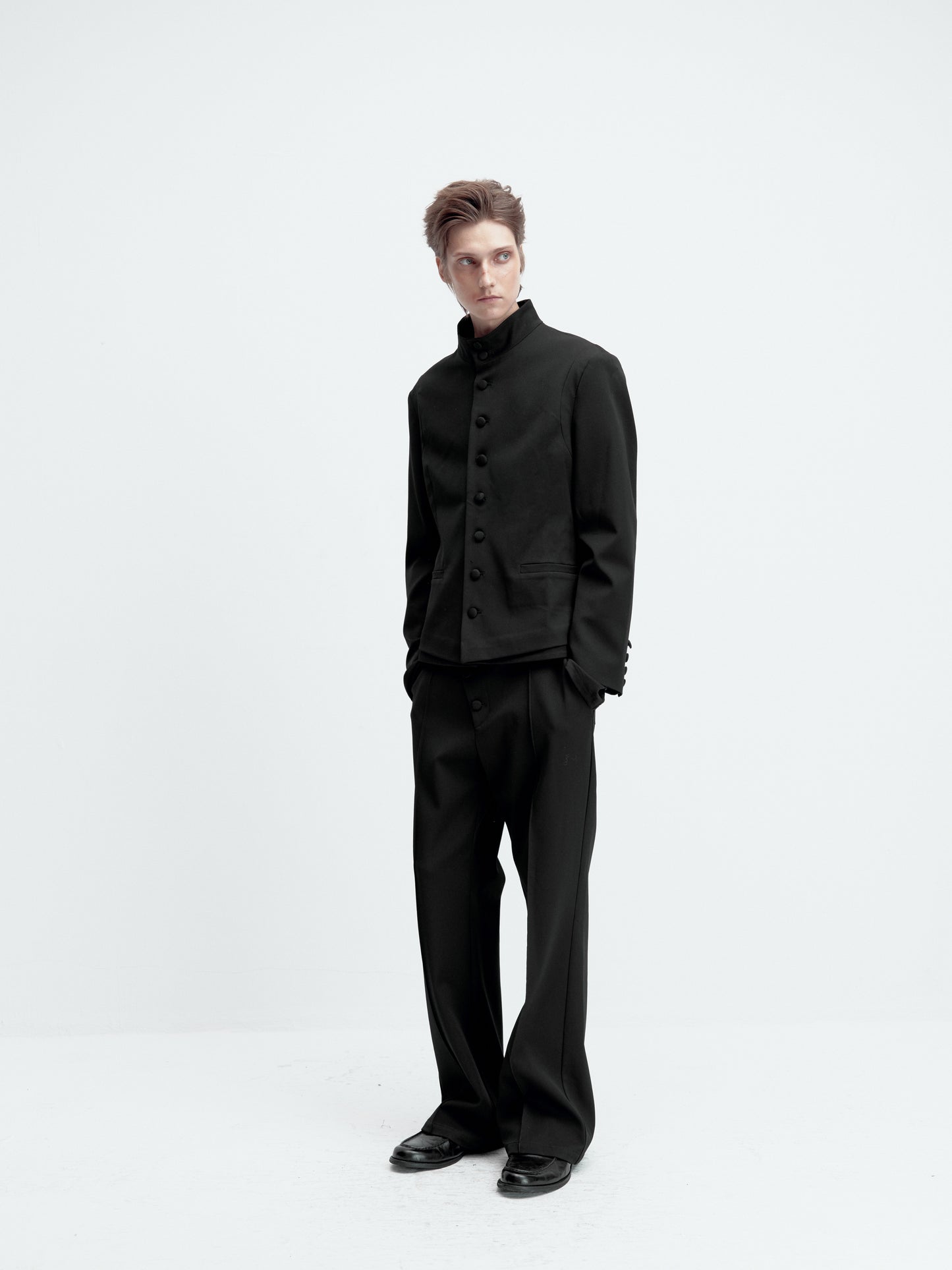 Double-layer buttoned wool jacket