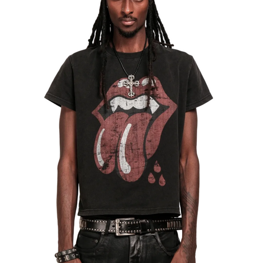 Tongue Spoof Distressed Short Sleeve T-shirt