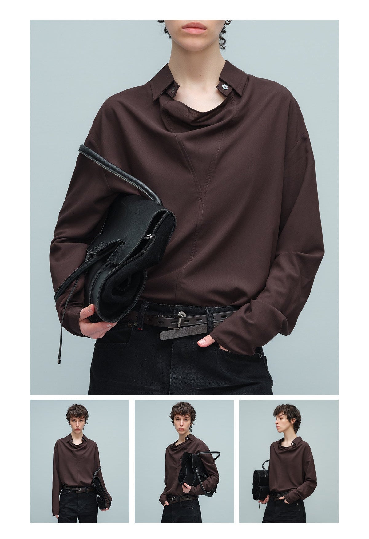 Front swaying collar long sleeve