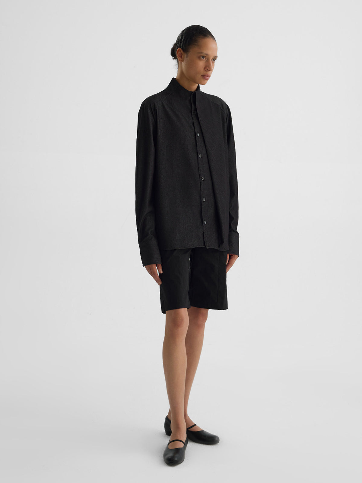 Collarless long-sleeve shirt