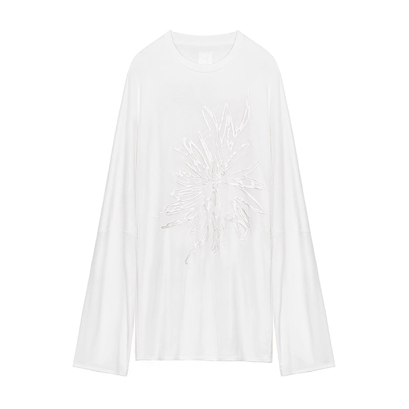 mesh embroidery double layer long-sleeve t-shirt