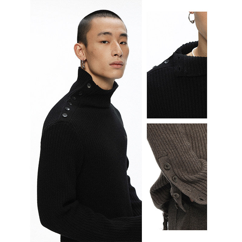 "Retro Ode" side open turtleneck sweater