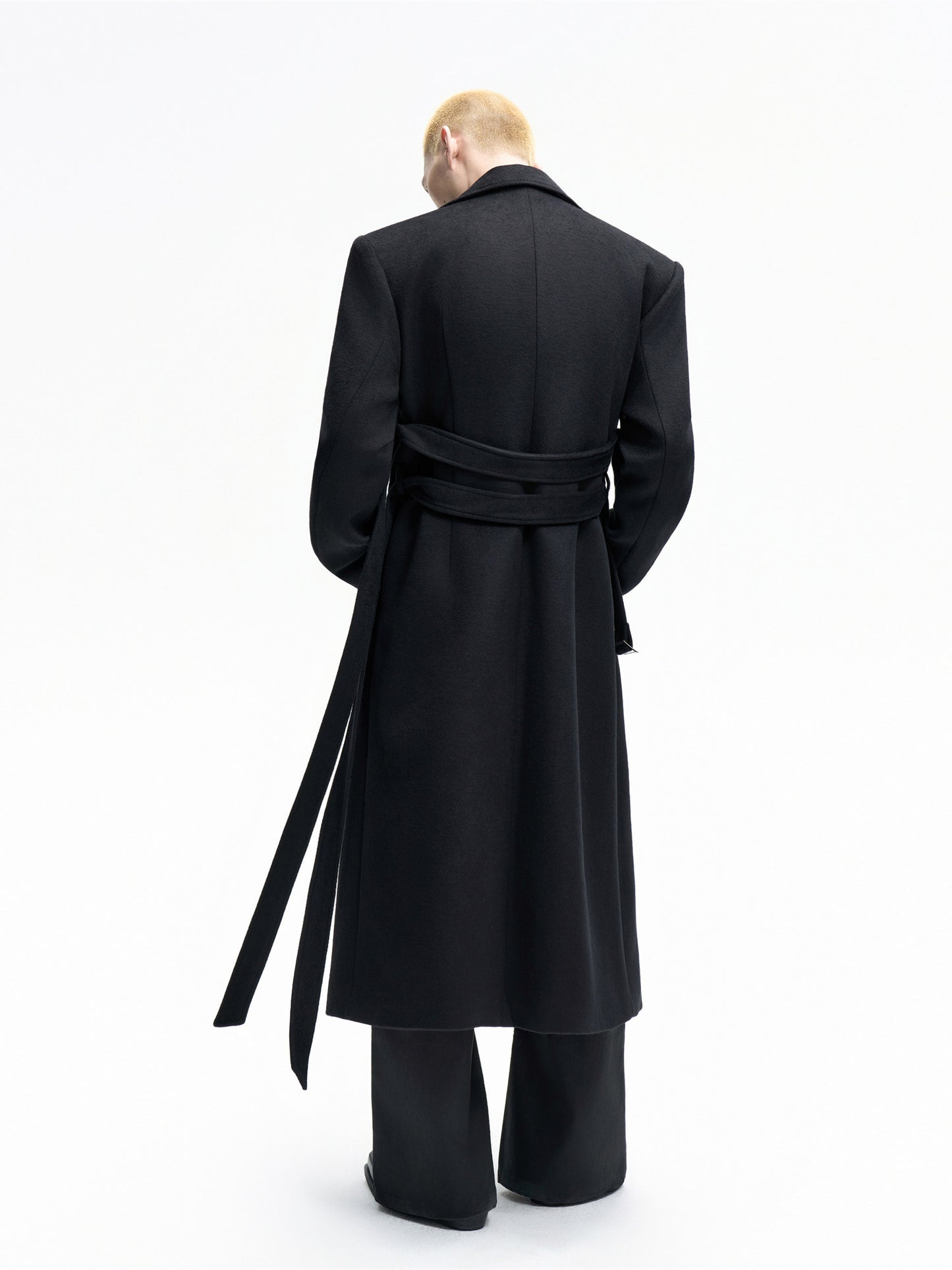 Double Lace-up Large Lapel Wool Coat