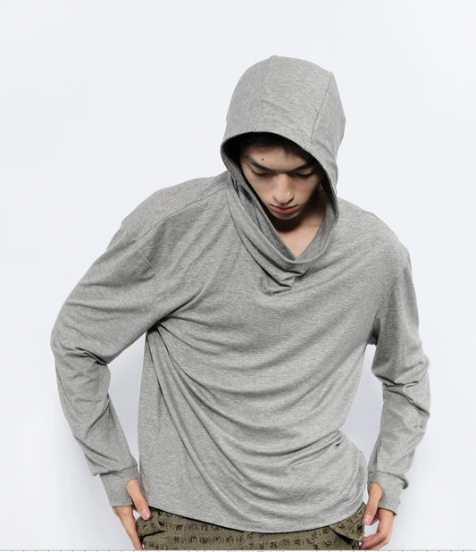 Wrap-around Hooded Long Sleeve T-Shirt