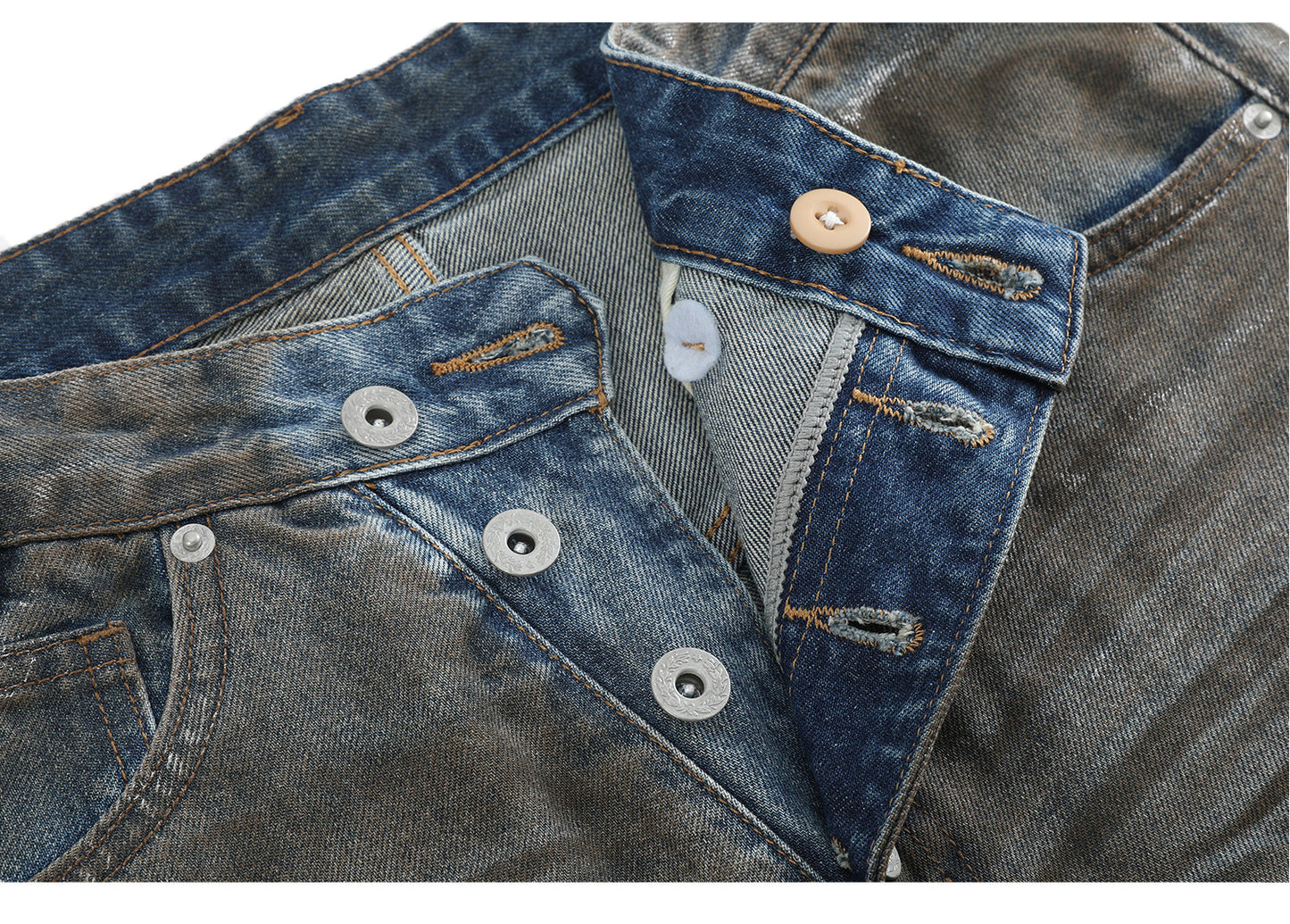 Brushed silver dirty blue washed jeans